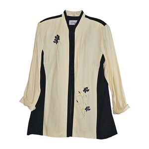 Vintage D.J. Summers Kimono Blazer Jacket Womens 10 Long Sleeve Yellow Floral
